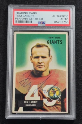 1955 TOM LANDRY Signed Bowman-HALL OF FAME-NEW YORK GIANTS-COWBOYS-PSA - Image 1 of 4