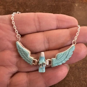 Collar Águila Voladora Navajo Turquesa Bonito Ben Livingston Pequeño 2 1/2 Zuni #11 - Imagen 1 de 12