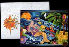 HTF LAUREL BURCH BIRTHDAY Fish Leopards Waves - GLITTERED -  Greeting Card