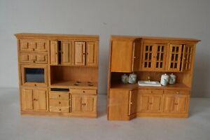 2 VINTAGE DOLLHOUSE KITCHEN CABINETS WOOD VERY NICE!