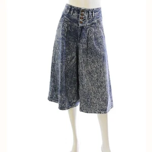 80s Vintage CHIC Dark Acid Wash Gaucho Shorts Ribcage High Waist Womens 2 - Picture 1 of 6