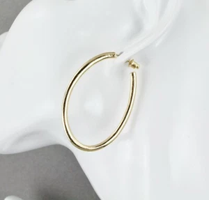 Gold oval hoop earrings 2" long lightweight post stud dangle hoops  - Picture 1 of 10