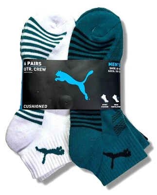 PUMA CALCETINES HOMBRE - CORTE CUARTO - BLISS 243 - VERDE BLANCO - GRANDE (10-13) PACK 6 XX Foto 1 de 2
