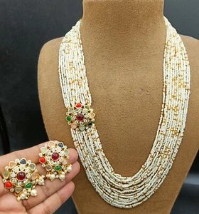 Pakistani Indian Navratna Necklace Bridal Wedding Bollywood Style Jewelry Set - Picture 1 of 4