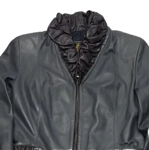 Vintage Leather Factory Firenze Italy Gray Full Zip Jacket Coat Women's Large - Picture 1 of 11