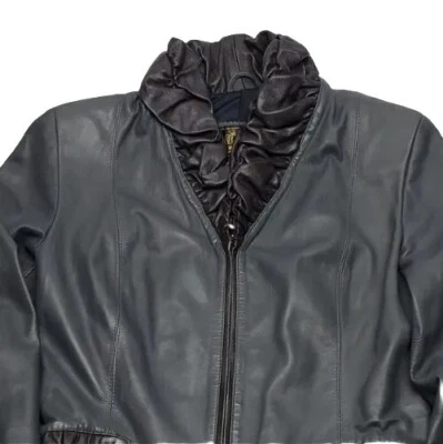 Abrigo Chaqueta Para Mujer Grande Vintage Cuero Fábrica Firenze Italia Gris Cremallera Completa Foto 1 de 4