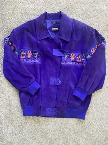 RARE VINTAGE PELLE NEW YORK MILANO PURPLE SUEDE BOMBER JACKET COAT SIZE MEDIUM - Picture 1 of 12