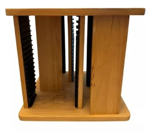 Vintage Wood 68 CD Spinner Rack 11" Oak Rotating Countertop Storage Tower Holder - Picture 1 of 4