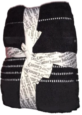6 PC JUICY COUTURE BLACK-WHITE 2 BATH + 2 HAND TOWEL + 2 WASHCLOTHS SET NWT - Image 1 of 4