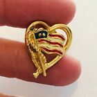 Vtg Avon Broszka Serce USA Flaga Patriotyczny krawat Tack Pin Złoty odcień