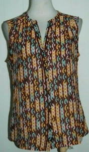 Banana Republic Chain Link Print V Neck Semi Sheer Sleeveless Shirt Medium - Picture 1 of 4