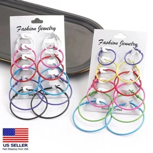 Women Big Circle Oversize Earrings 6 Pairs Simple Round Hoop Jewelry Value 0861 - Picture 1 of 5