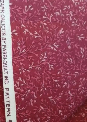 Vntg Sewing Fabric Ozark Calicos Fabri-Quilt 1.5ydX45" Wine Pink Leaves Cotton  - Image 1 of 4
