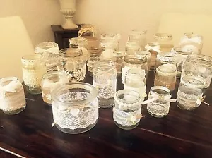Deko Set 30 Teilig Vintage Hochzeit Shabby Landhaus Vasen Teelichtgläser - Bild 1 von 5