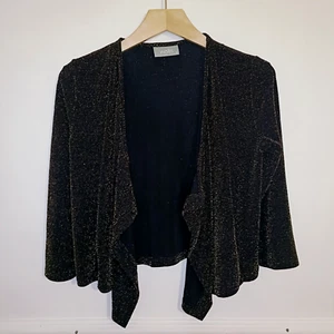Wallis Womens Jumper Black Gold Size S UK 10 12 Shrug Small Glitter Waterfall - Picture 1 of 7