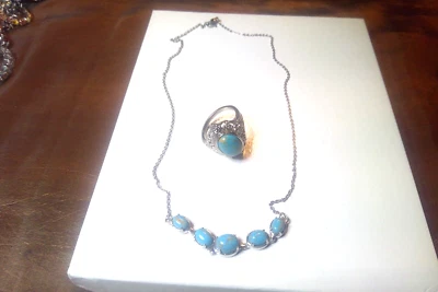 Collar y pendientes turquesa cobre azul acero inoxidable Foto 1 de 4