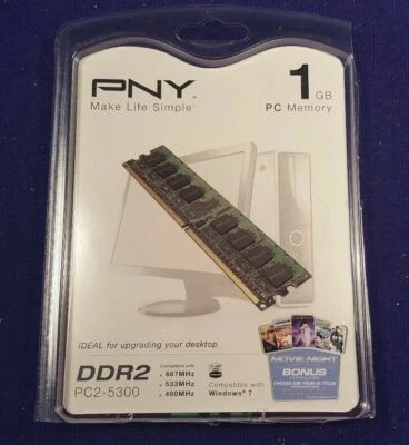 Lot of 2 NIP PNY 1gb PC Memory DDR2 PC2-5300 2 Gigs Total - Image 1 of 2