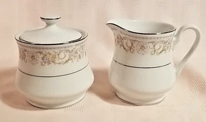 Silverie Fine China Creamer and Sugar Bowl with lid Pastel Floral Design -1 flaw - Picture 1 of 5