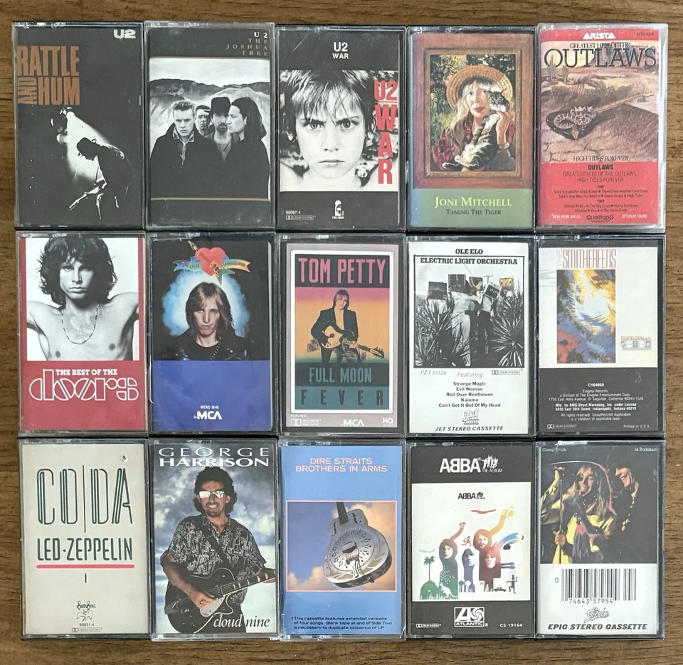 Lot Of 15 Classic Rock Cassettes, Used, U2, Led Zeppelin, Tom Petty, Doors, Etc. Foto 1 de 1