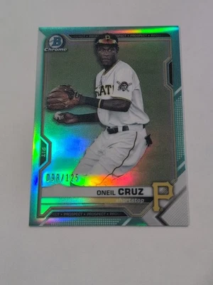 2021 Bowman Chrome Prospects Oneil Cruz 98/125 Aqua Refractor BCP-24 Pirates - Image 1 of 4