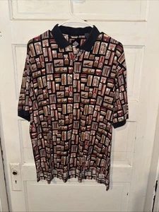 TOBASCO SHORT SLEEVE COWBOY LABEL COLLAGE POLO SHIRT MULTI MENS MEDIUM EXCELLENT - Picture 1 of 3