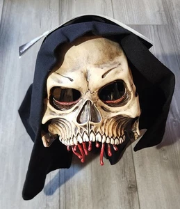CRANIUM Half Mask Skeleton w/ Black Hood Costume Skull Ghost Zagone Studios Bang - Picture 1 of 4