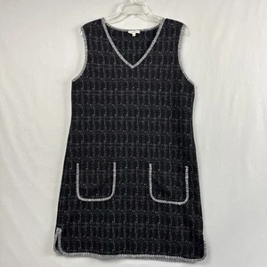 Max Studio Dress Size Large Black White Shift Classic V Neck Preppy Sleeveless - Picture 1 of 15