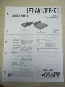 Sony Service Manual~IFT-AV1/IFR-C1 Transmitter System~Original~Repair - Picture 1 of 1
