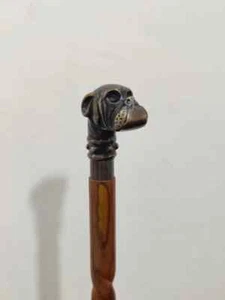 Stick Walking Brass Wooden with Antique Dog Design Head Handle Cane walking gift - Picture 1 of 4