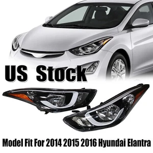 Fit For 14-16 Hyundai Elantra Halogen Headlights Lamp Assembly Left+Right Black - Picture 1 of 22