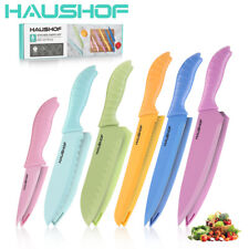 HAUSHOF 6PC Kitchen Knife Set Non-Stick Coated Stainless Steel Blades for Dicing