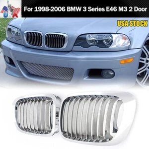 Chrome Front Kidney Grille For 1998-2006 BMW 3 Series E46 M3 Coupe Convertible - Picture 1 of 15