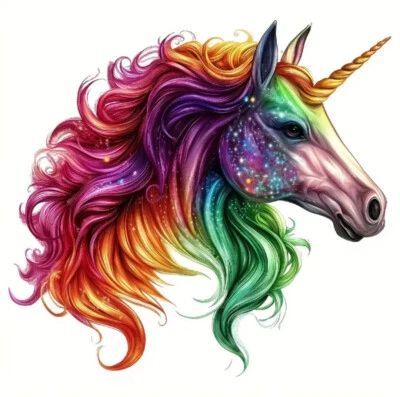 Bügelbild ca. 19x21 cm Regenbogen Einhorn Pferd DTF-Transferdruck Bügelmotiv - Bild 1 von 2