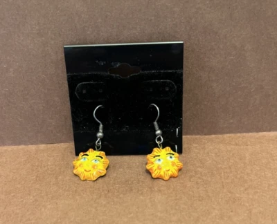 Sun Face Yellow Ceramic Dangle Earrings - Image 1 of 4