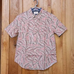 Jachs NY Casual Button Down Short Sleeve Cotton Shirt, Large, Red & Tan Leaves - Picture 1 of 8