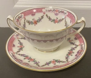 George Jones Crescent England Rosa Blumen Goldrand Teetasse Bouillon Tasse Untertasse - Bild 1 von 10