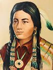 Vintage American Indian Original Oil Painting By Perilloff 12” x 16” Canvas