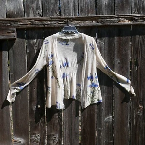 Knitted & Knotted Anthro Floral Wool Blend Open Front Cardigan Sweater Small - Picture 1 of 12