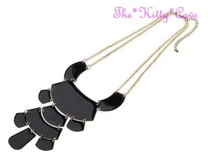 Dramatique Jet Noir Tribal Ethnique Géométrique Large Plaque Collier de Bavette - Picture 1 of 2