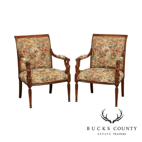 Egyptian Revival Style Quality Pair of Armchairs by Sherrill Cover