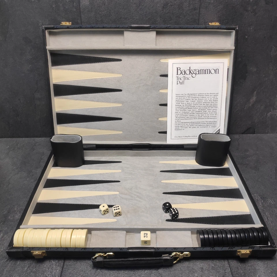 Ravensburger Backgammon Tric Trac Puff Koffer 1982 Vintage Schwarz Vollständig  - Bild 1 von 4
