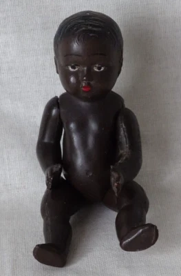 Ancien , joli petit poupon noir Convert , visage fin , 12 cm - Photo 1/3