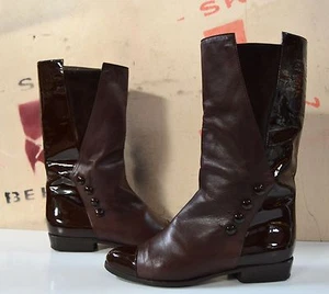 Charol Mujer Botas Brunella Jinete Estilo 90er True Vintage Botas Laquer Marrón - Imagen 1 de 11