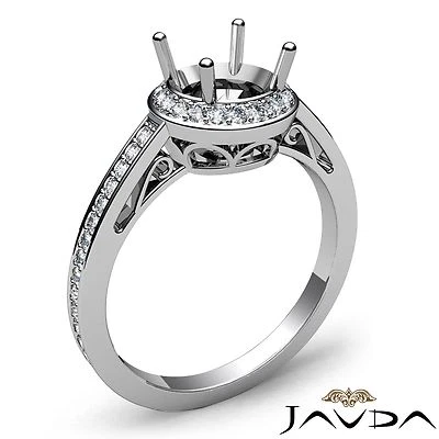 Halo Pave Round Filigree Semi Mount Diamond Engagement Ring 18k White Gold 0.5Ct - Image 1 of 4