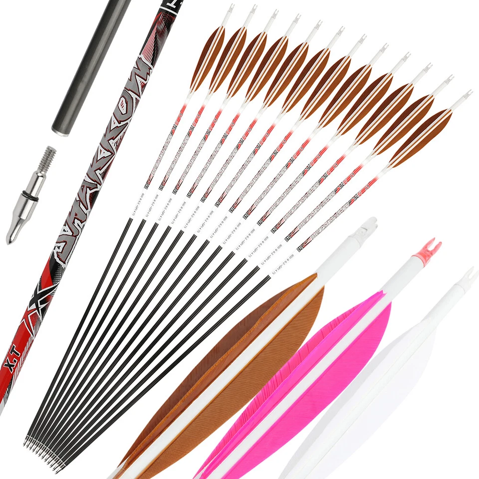 32" Pure Carbon Arrows 5" Feather SP300-800 Recurve Compound Bow Archery Hunting - Image 1 of 4