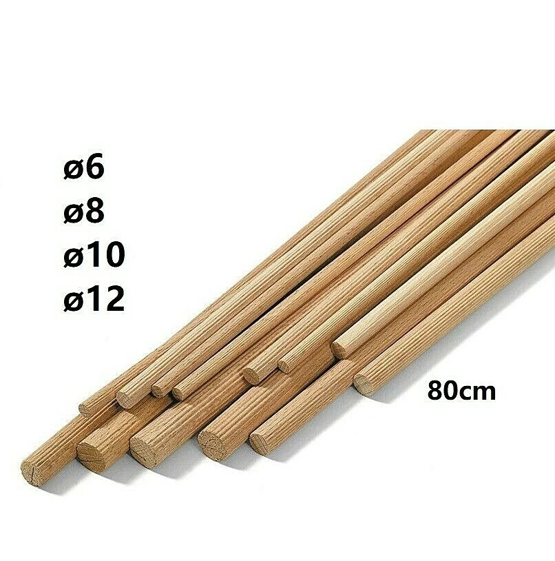 1Pz 80cm Tasselli Di Legno Zigrinato Spine Asta Tino mm 6 8 10 12 - Immagine 1 di 1