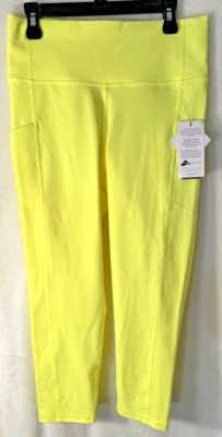 Savvi Cropped Capri Athletic Leggings in Neon Yellow Double Pkts Size Small NWT - Image 1 of 4