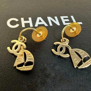 Chanel COCO mark Yacht Swing Hoop Earrings Gold Plated - Picture 1 of 9