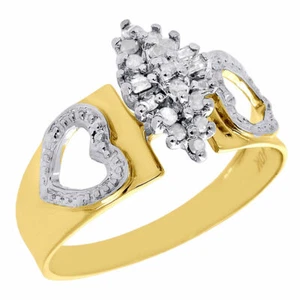 10K Yellow Gold Baguette Diamond Hearts Marquise Cluster Cocktail Ring 0.12 Ct. - Picture 1 of 5