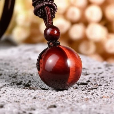 Collar colgante curativo ojo de tigre rojo amuleto de Reiki para hombre mujer redondo de 16 mm Foto 1 de 4